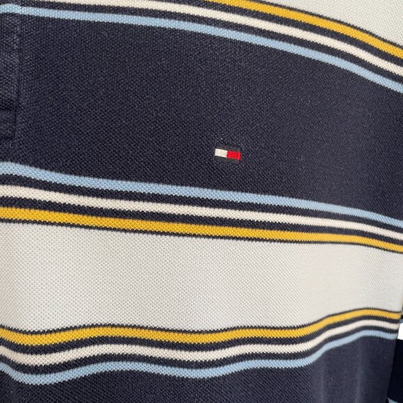 Tommy Hilfiger Striped Polo Shirt XXL Navy Y2K Retro Menswear Classic Fit - Picture 4 of 8